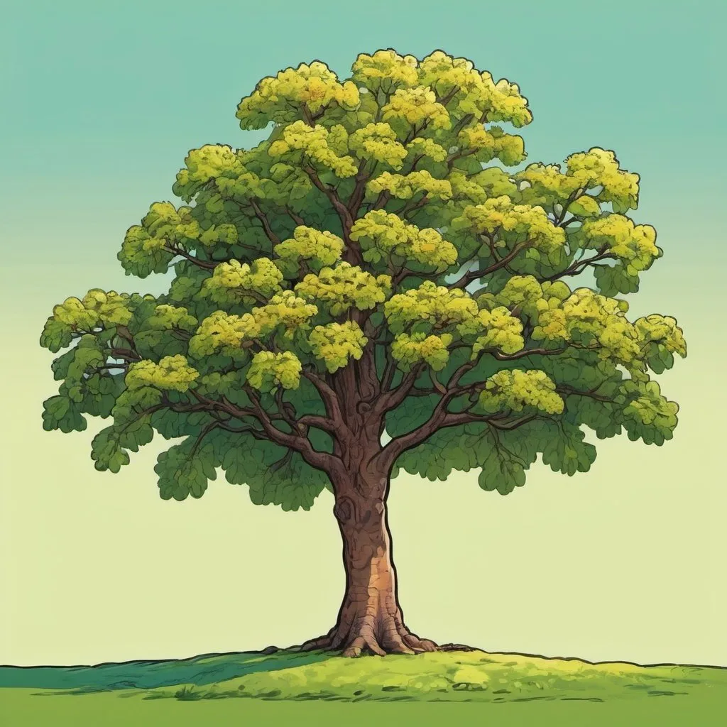 Prompt: Profile of a walnut tree, cartoon style, bright colours
