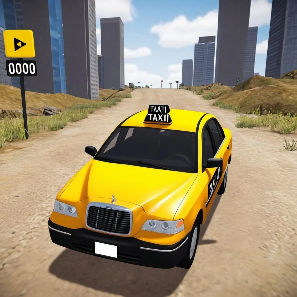 Prompt: Modern Taxi Car driving Game in offroad 3D environment