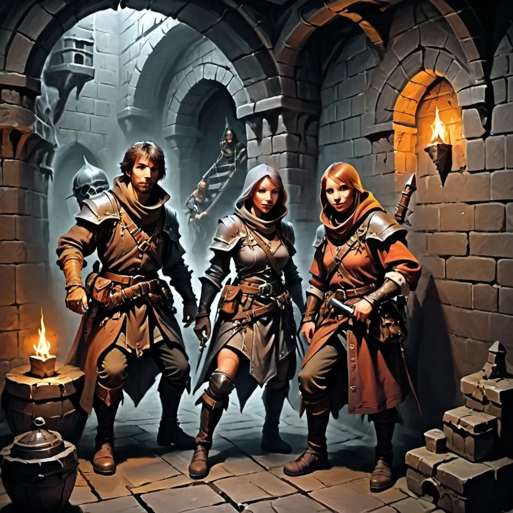 Prompt: adventurers in a dungeon