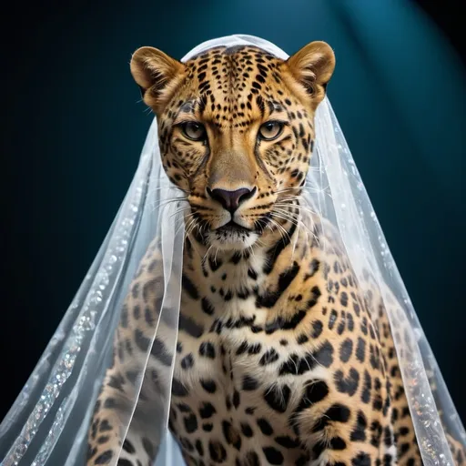 Prompt: leopard hologram Wear a veil and leaping 