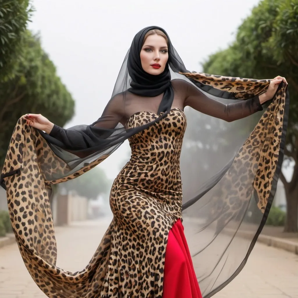 Prompt: leopard  leaping covering veil are the top 