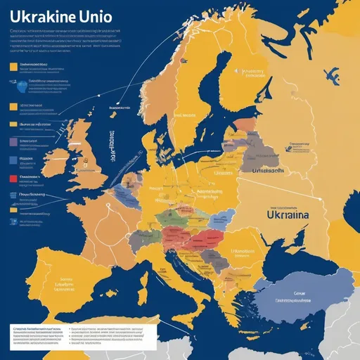 Prompt: A systems map showing the actors, relationships, functions, and tensions related to the European Union's support of Ukraine
