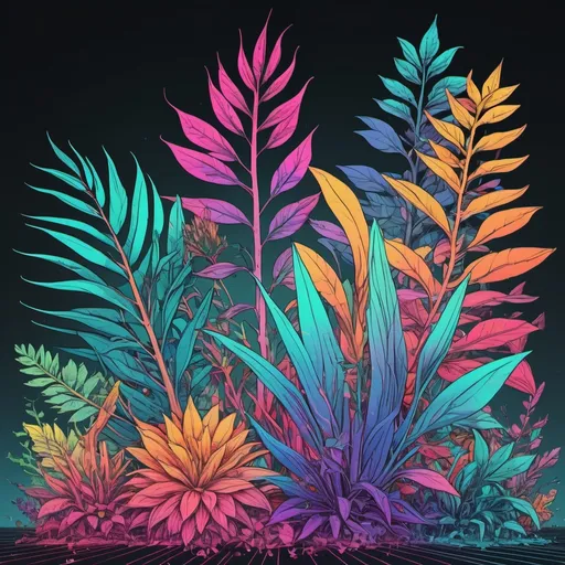 Prompt: Epic multicolor plant line art with glitch effect master piece