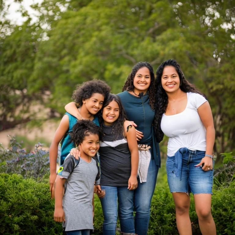 Prompt: A woman with two kids along side the woman.