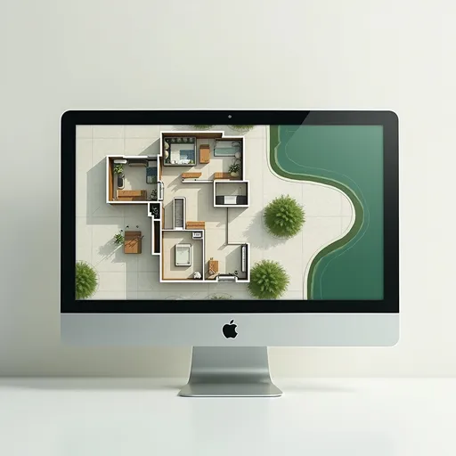 Prompt: a computer screen showing a floor plan for a house with a lot of windows and a green circle around the floor, Cui Bai, superflat, 3 d model, a digital rendering