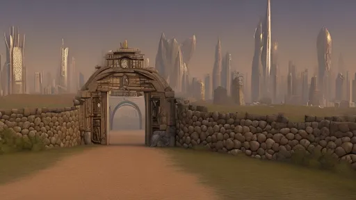 Prompt: Creat a gate entering to the city of   metropolis in the background