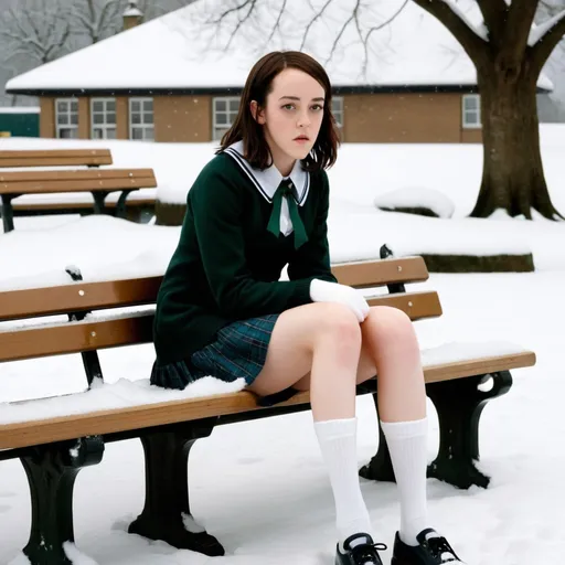 Brunette Jena Malone as a schoolgirl sitting cross-l... | OpenArt