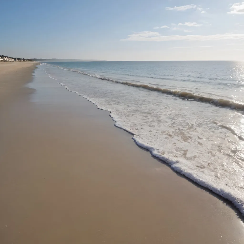 Prompt: an image of beach, just showing water, sand and the sky