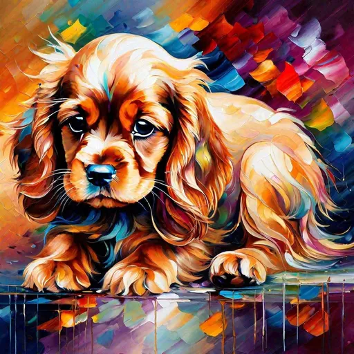 Prompt: Splendid portrait of A baby cocker spaniel! :: breathtaking cover art by Leonid Afremov, Brian Kesinger, Alena Aenami, Erin Hanson, Jean Baptiste Monge, insanely detailed, triadic color