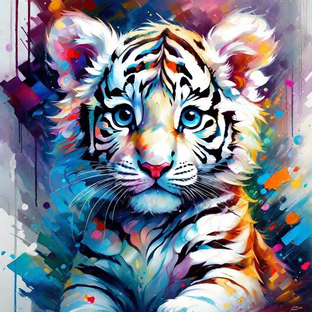 Prompt: Splendid portrait of A baby White Tigerl! :: breathtaking cover art by Leonid Afremov, Brian Kesinger, Alena Aenami, Erin Hanson, Jean Baptiste Monge, insanely detailed, triadic color