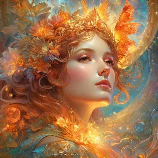 Prompt: fire elemental salamanders (Adorable). Alphonse Mucha,  8k resolution holographic astral cosmic illustration mixed media by Pablo Amaringo  ethereal fantasy hyperdetailed mist Thomas Kinkade surrealism  melting oil on canvas heavenly sunshine beams divine bright soft focus holy in the clouds