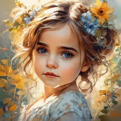 Prompt:  adorable Chibi baby Emma Watson by Rossy E and CGSociety and Carne Griffiths and Alfons Mucha sunny day