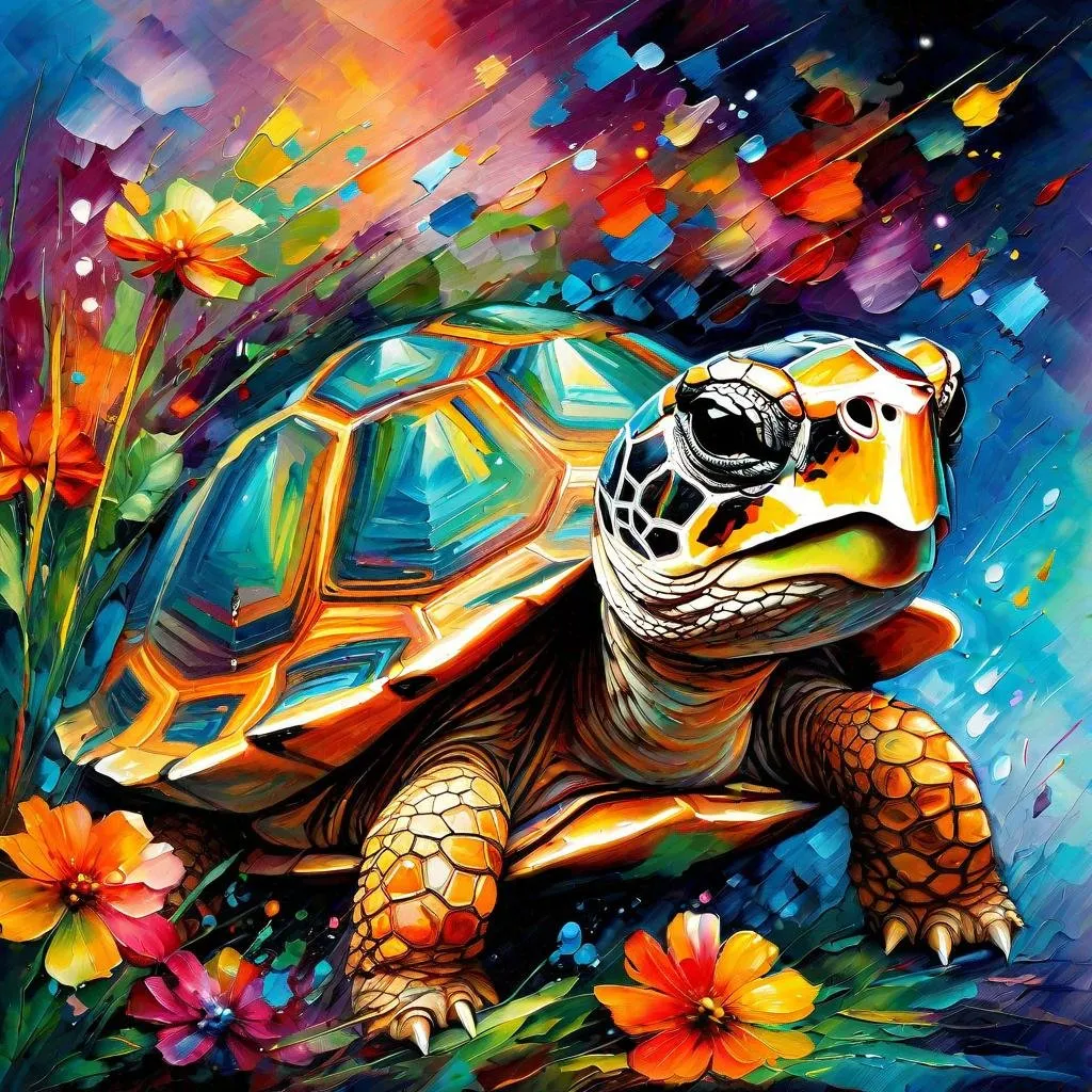 Prompt: Splendid portrait of A baby tortoise l! :: breathtaking cover art by Leonid Afremov, Brian Kesinger, Alena Aenami, Erin Hanson, Jean Baptiste Monge, insanely detailed, triadic color