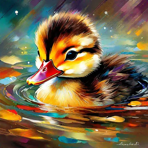 Prompt: Splendid portrait of A baby duckl! :: breathtaking cover art by Leonid Afremov, Brian Kesinger, Alena Aenami, Erin Hanson, Jean Baptiste Monge, insanely detailed, triadic color