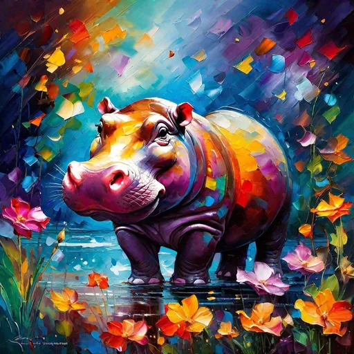 Prompt: Splendid portrait of A baby hippo l! :: breathtaking cover art by Leonid Afremov, Brian Kesinger, Alena Aenami, Erin Hanson, Jean Baptiste Monge, insanely detailed, triadic color