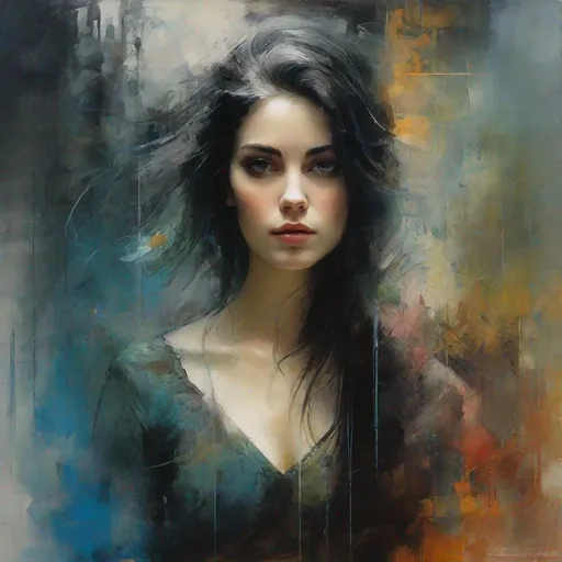 Prompt: art by, Alexander-Jansson, Alex-Maleev, chiaroscuro, volumetric parabola (breaking the fourth wall), multiple colors ultra quality, masterpiece, ultra detailed, realistic, half body length, 64k, a beautiful girl