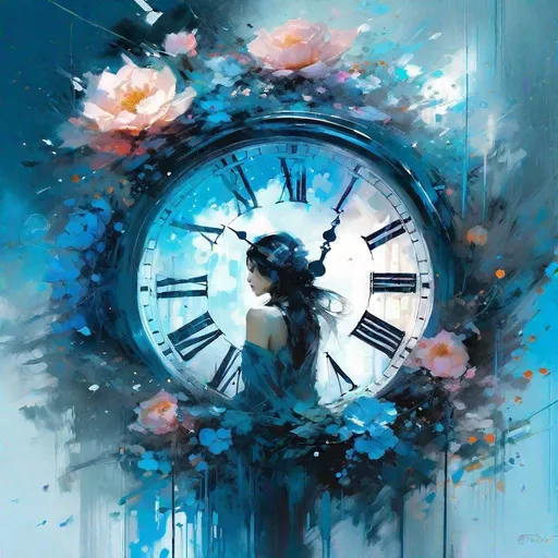 Prompt: Beautiful clock inside a flower | ethereal, hyperdetailed, by Jeremy Mann, Carne Griffiths, Ismail Inceoglu, Pino Daeni, goth art, ink flow, diaphanous iridescence, blue liquid snow, watery crystals, moonglow, by Alice Zhang, trending on Deviantart PixIV, speedpainting, tarot, Thomas Kinkade