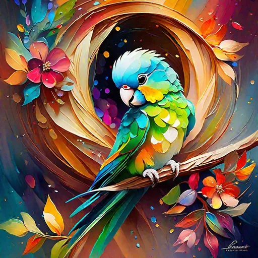 Prompt: Splendid portrait of A baby parakeet l! :: breathtaking cover art by Leonid Afremov, Brian Kesinger, Alena Aenami, Erin Hanson, Jean Baptiste Monge, insanely detailed, triadic color