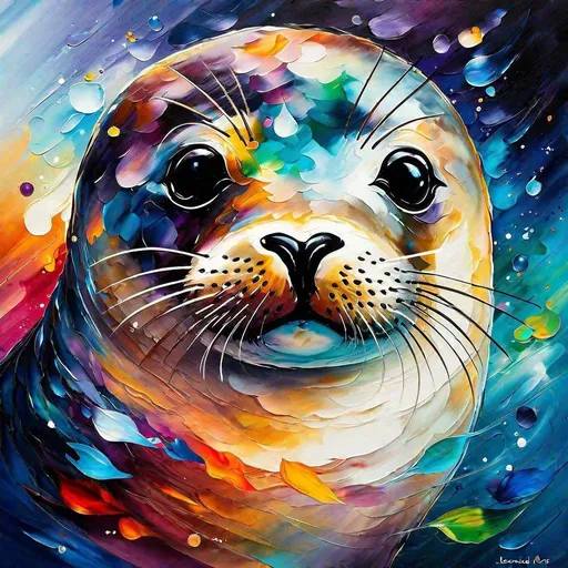 Prompt: Splendid portrait of A baby seal l! :: breathtaking cover art by Leonid Afremov, Brian Kesinger, Alena Aenami, Erin Hanson, Jean Baptiste Monge, insanely detailed, triadic color