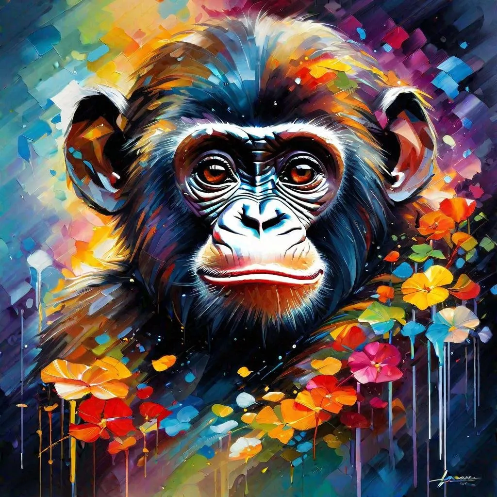 Prompt: Splendid portrait of A baby gorilla l! :: breathtaking cover art by Leonid Afremov, Brian Kesinger, Alena Aenami, Erin Hanson, Jean Baptiste Monge, insanely detailed, triadic color
