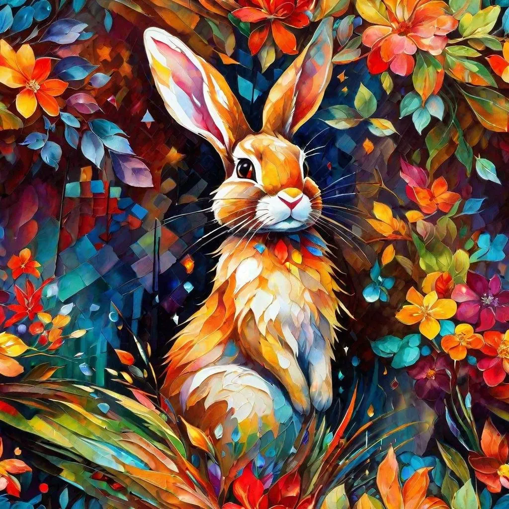 Prompt: Splendid portrait of a RABIT! :: breathtaking cover art by Leonid Afremov, Brian Kesinger, Alena Aenami, Erin Hanson, Jean Baptiste Monge, insanely detailed, triadic color