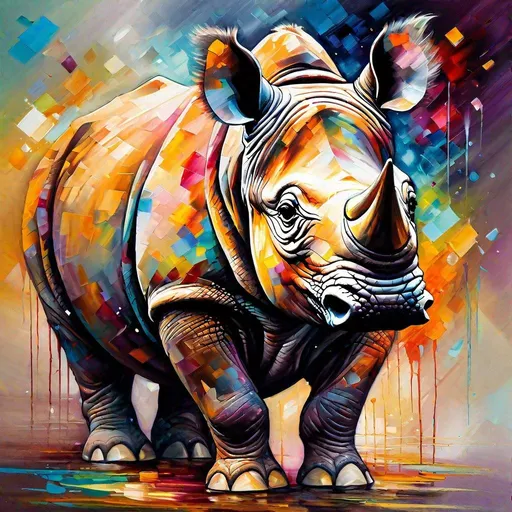 Prompt: Splendid portrait of A (baby rhinoceros) l! :: breathtaking cover art by Leonid Afremov, Brian Kesinger, Alena Aenami, Erin Hanson, Jean Baptiste Monge, insanely detailed, triadic color