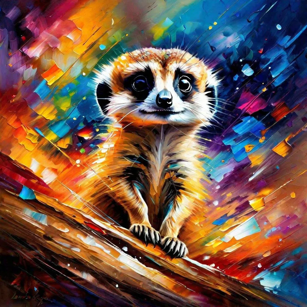 Prompt: Splendid portrait of A baby meerkat l! :: breathtaking cover art by Leonid Afremov, Brian Kesinger, Alena Aenami, Erin Hanson, Jean Baptiste Monge, insanely detailed, triadic color