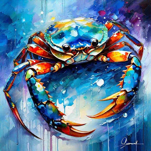 Prompt: Splendid portrait of A blue crabsl l! :: breathtaking cover art by Leonid Afremov, Brian Kesinger, Alena Aenami, Erin Hanson, Jean Baptiste Monge, insanely detailed, triadic color