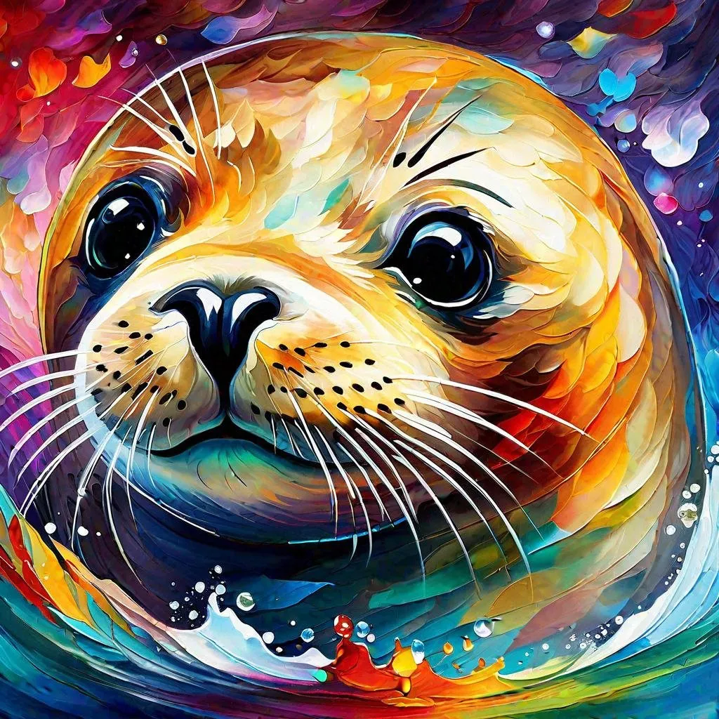Prompt: Splendid portrait of A baby seal l! :: breathtaking cover art by Leonid Afremov, Brian Kesinger, Alena Aenami, Erin Hanson, Jean Baptiste Monge, insanely detailed, triadic color