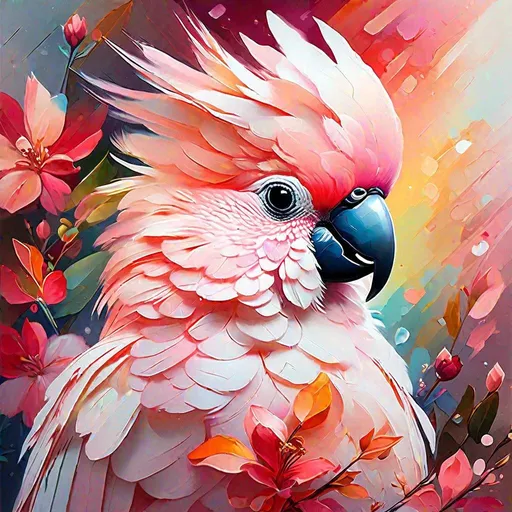 Prompt: Splendid portrait of A baby rosy cockatoo l! :: breathtaking cover art by Leonid Afremov, Brian Kesinger, Alena Aenami, Erin Hanson, Jean Baptiste Monge, insanely detailed, triadic color