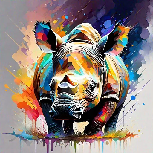 Prompt: Splendid portrait of A baby rhinoceros l! :: breathtaking cover art by Leonid Afremov, Brian Kesinger, Alena Aenami, Erin Hanson, Jean Baptiste Monge, insanely detailed, triadic color