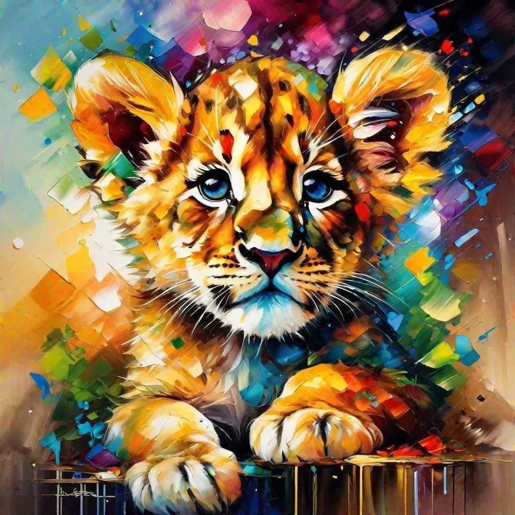 Prompt: Splendid portrait of A  baby Lion cub l! :: breathtaking cover art by Leonid Afremov, Brian Kesinger, Alena Aenami, Erin Hanson, Jean Baptiste Monge, insanely detailed, triadic color