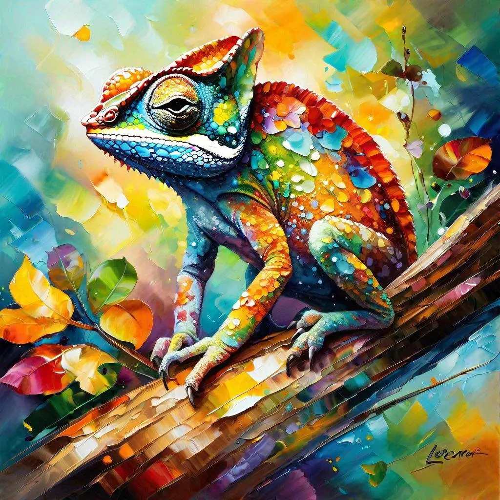 Prompt: Splendid portrait of A baby chameleon l! :: breathtaking cover art by Leonid Afremov, Brian Kesinger, Alena Aenami, Erin Hanson, Jean Baptiste Monge, insanely detailed, triadic color