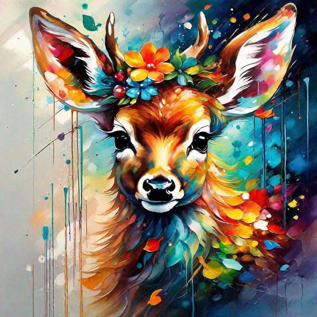 Prompt: Splendid portrait of A baby deerl! :: breathtaking cover art by Leonid Afremov, Brian Kesinger, Alena Aenami, Erin Hanson, Jean Baptiste Monge, insanely detailed, triadic color