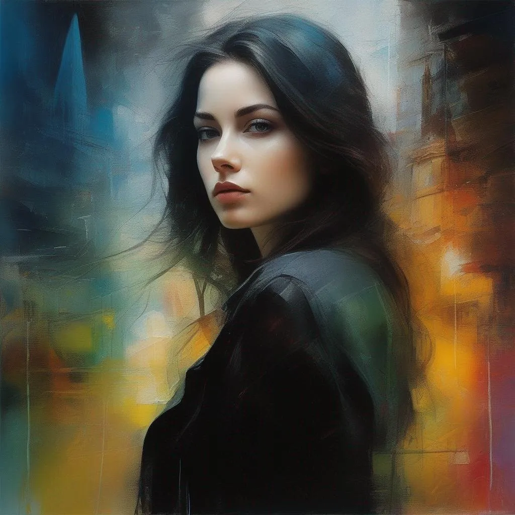 Prompt: art by, Alexander-Jansson, Alex-Maleev, chiaroscuro, volumetric parabola (breaking the fourth wall), multiple colors ultra quality, masterpiece, ultra detailed, realistic, half body length, 64k, a beautiful girl