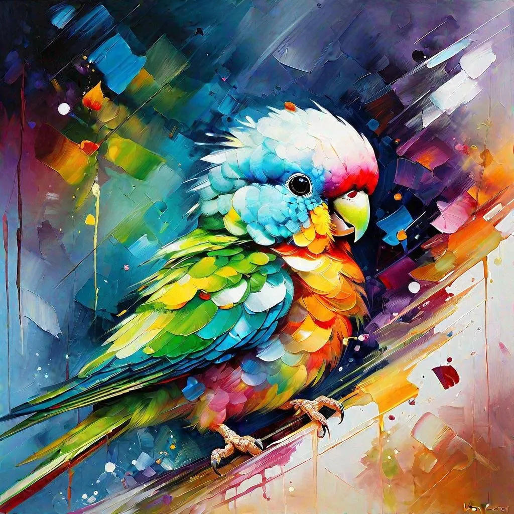 Prompt: Splendid portrait of A baby parakeet l! :: breathtaking cover art by Leonid Afremov, Brian Kesinger, Alena Aenami, Erin Hanson, Jean Baptiste Monge, insanely detailed, triadic color