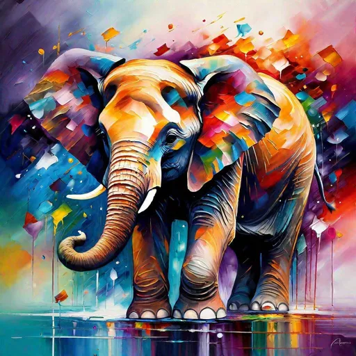 Prompt: Splendid portrait of A baby elephant l! :: breathtaking cover art by Leonid Afremov, Brian Kesinger, Alena Aenami, Erin Hanson, Jean Baptiste Monge, insanely detailed, triadic color
