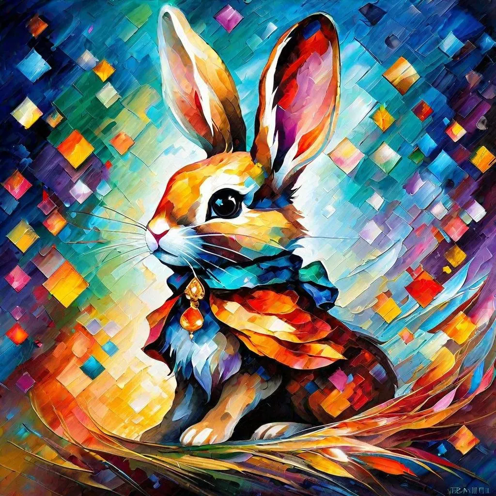 Prompt: Splendid portrait of a RABIT! :: breathtaking cover art by Leonid Afremov, Brian Kesinger, Alena Aenami, Erin Hanson, Jean Baptiste Monge, insanely detailed, triadic color