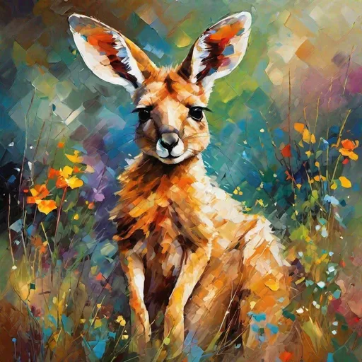 Prompt: Splendid portrait of a cute baby kangaroo l! :: Stunning cover art by Leonid Afremov, Brian Kesinger, Alena Aenami, Erin Hanson, Jean Baptiste Monge, incredibly detailed, triadic color