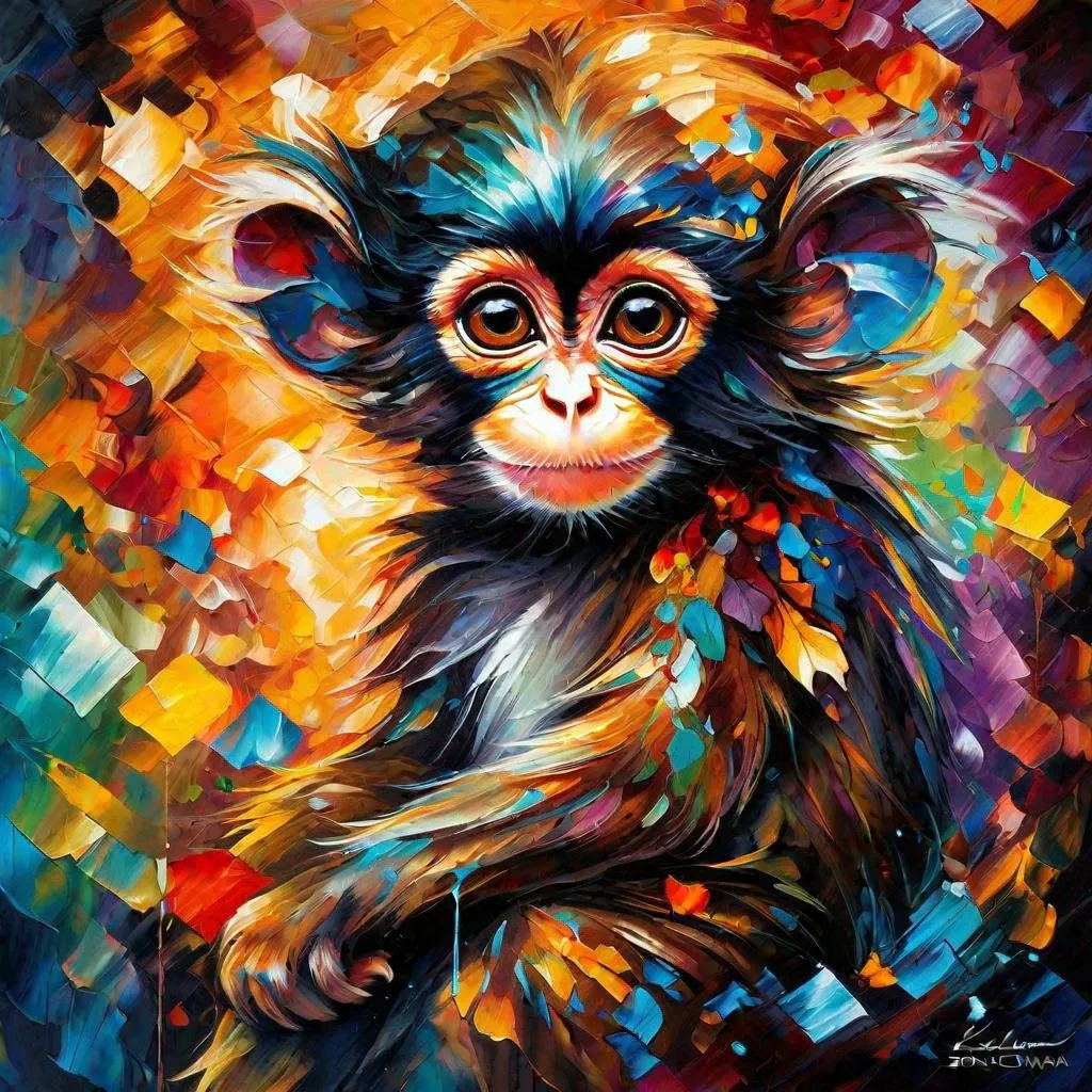 Prompt: Splendid portrait of A baby monkeyl! :: breathtaking cover art by Leonid Afremov, Brian Kesinger, Alena Aenami, Erin Hanson, Jean Baptiste Monge, insanely detailed, triadic color