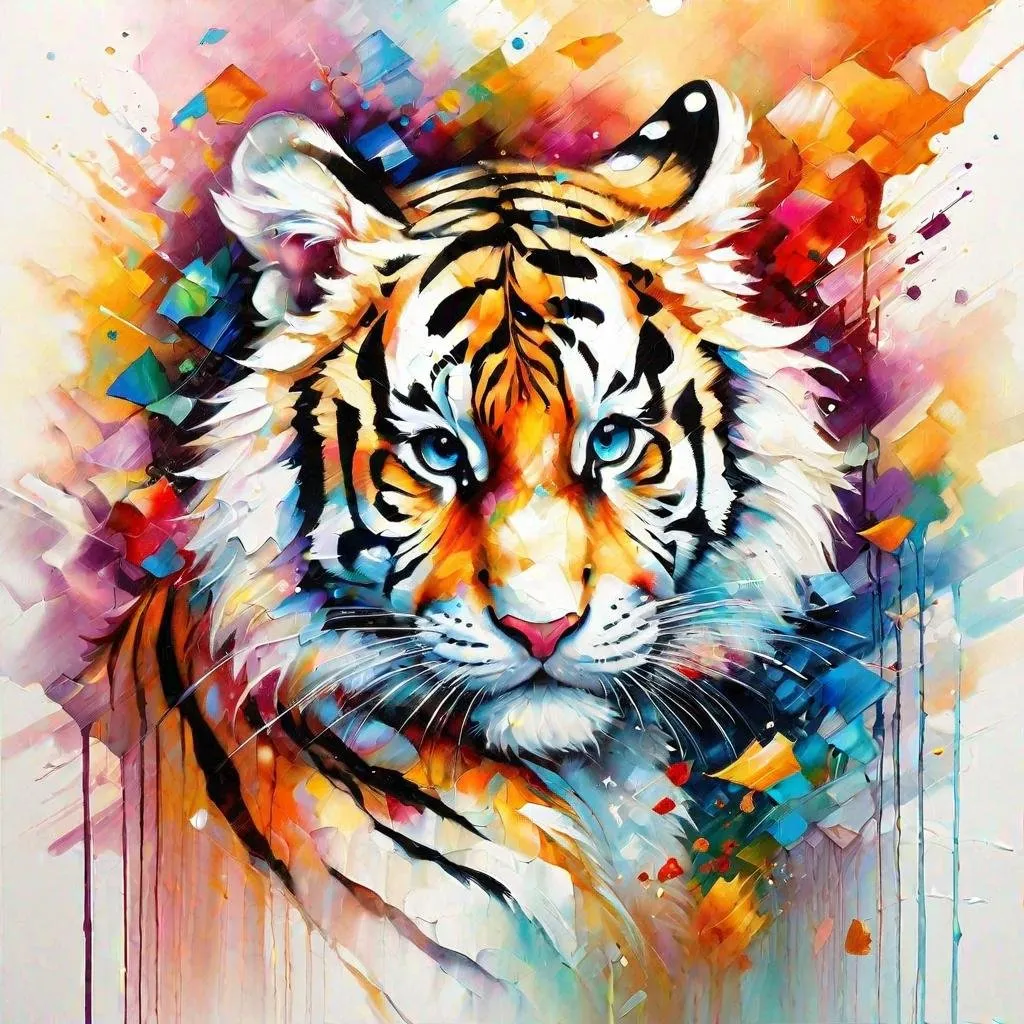 Prompt: Splendid portrait of A baby albino tigerl! :: breathtaking cover art by Leonid Afremov, Brian Kesinger, Alena Aenami, Erin Hanson, Jean Baptiste Monge, insanely detailed, triadic color