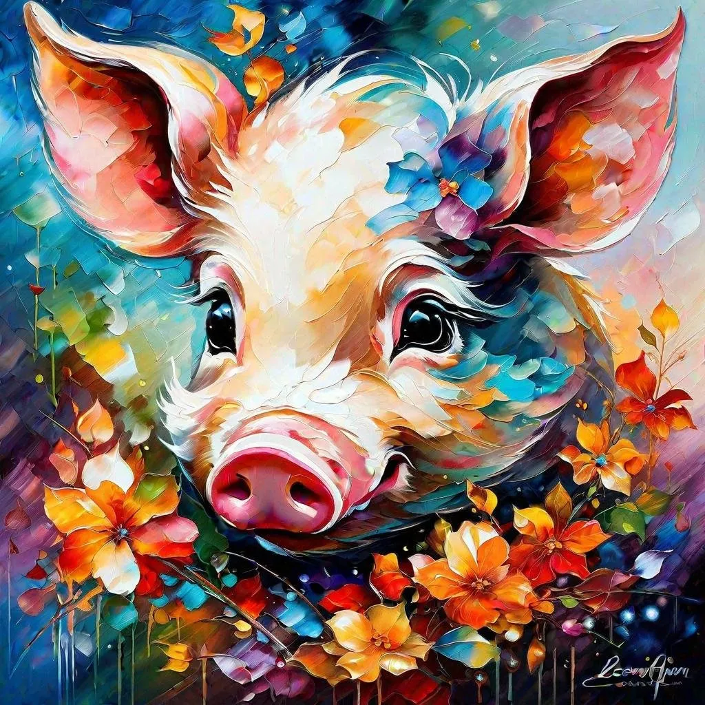 Prompt: Splendid portrait of A baby little pigl! :: breathtaking cover art by Leonid Afremov, Brian Kesinger, Alena Aenami, Erin Hanson, Jean Baptiste Monge, insanely detailed, triadic color