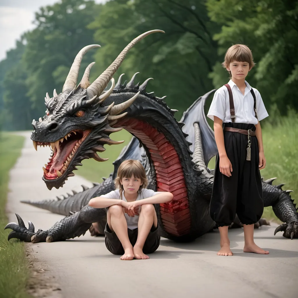 barefoot amish girl and boy, 13 years old walking on... | OpenArt