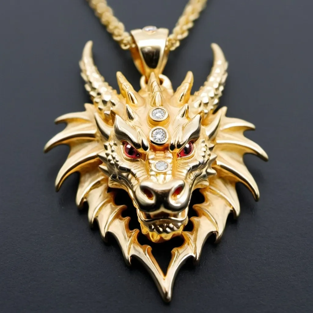 Prompt:   gold Dragon mane pendant with diamond studs