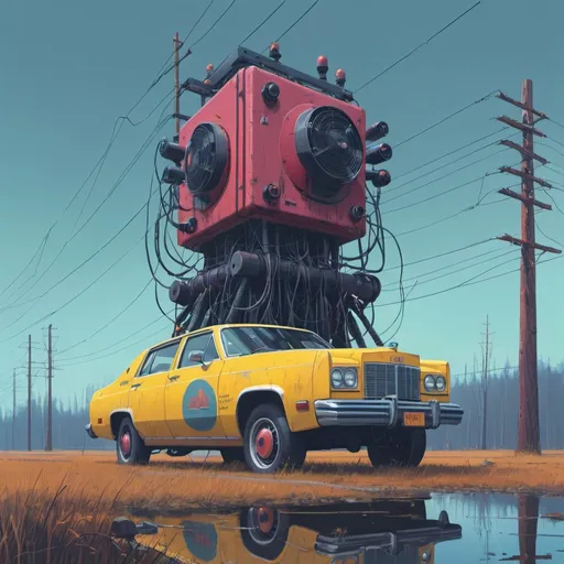Prompt: Electric state by simon stalenhag type art
