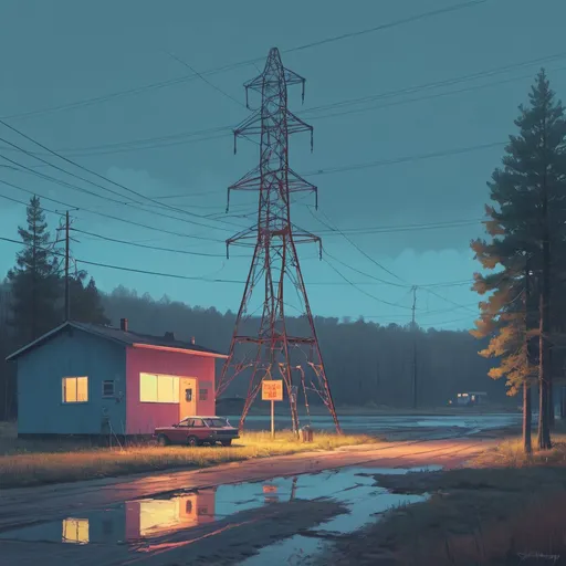 Prompt: Electric state by simon stalenhag type art