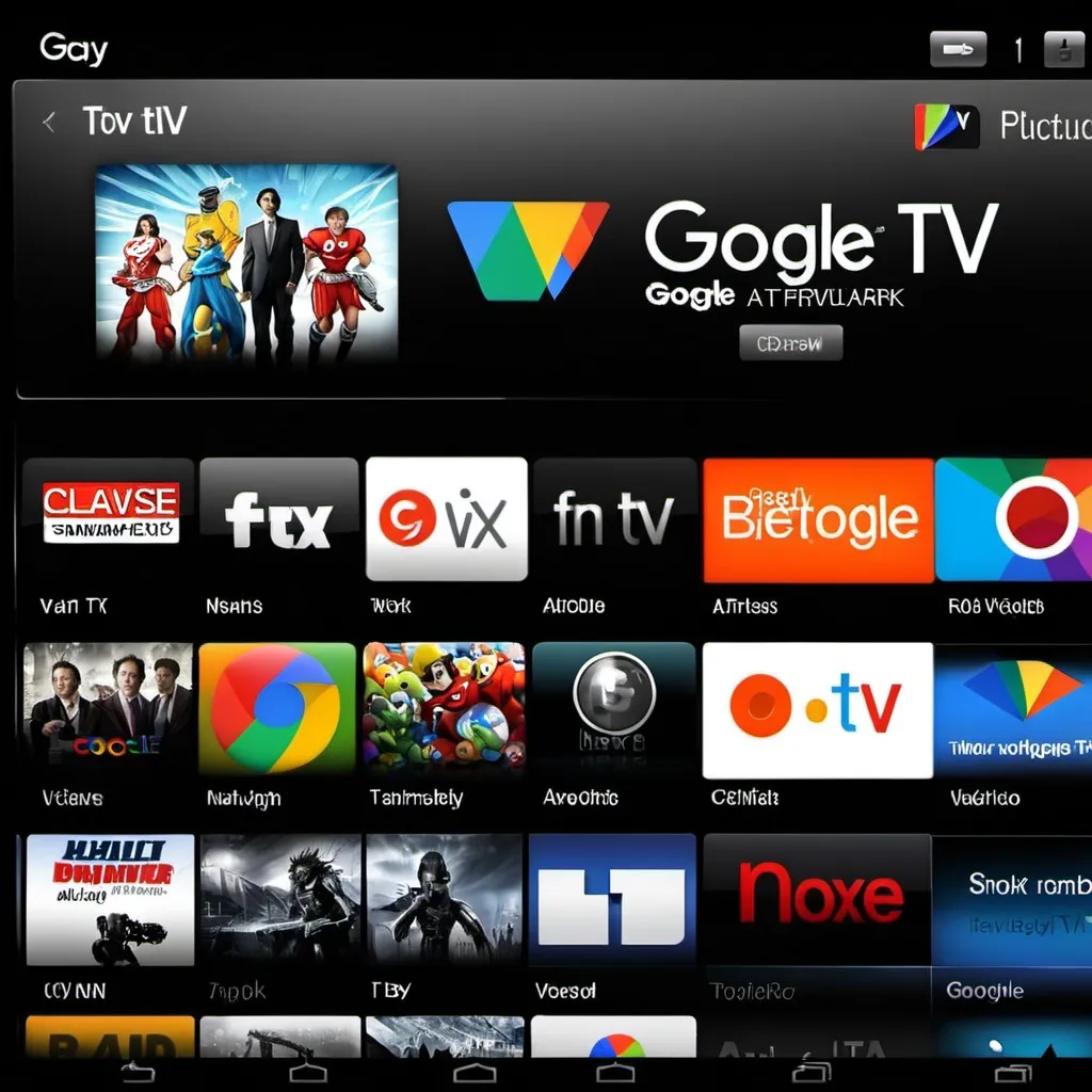 Prompt: I want google tv picture with tv apps with dark  wallpaper