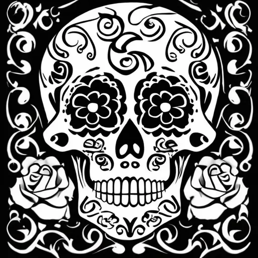 Prompt: Dia de los muertos skull outline black and white
