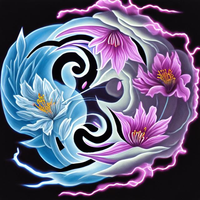 Prompt: Lightning and flowers ying yang