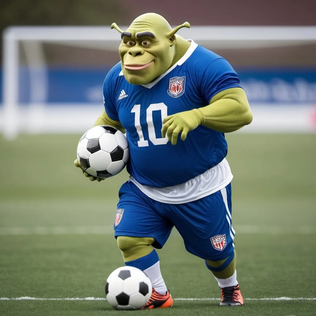 Prompt: shrek playing football